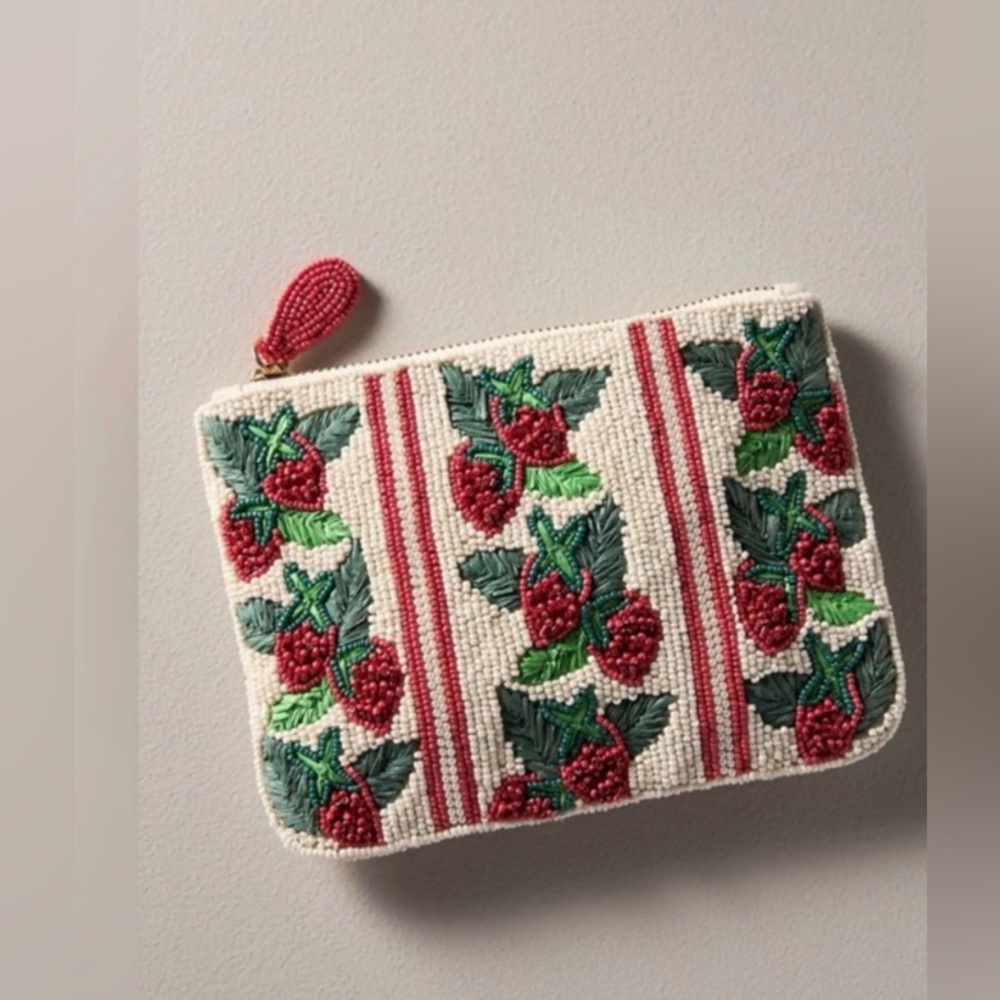 Anthropologie Beaded Pouch with Strawberries.  NWT - Picture 6 of 7